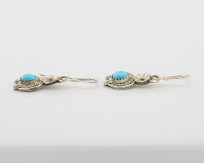 Navajo Dangle Earrings 925 Silver Natural Turquoise Artist Signed DB C.80's
