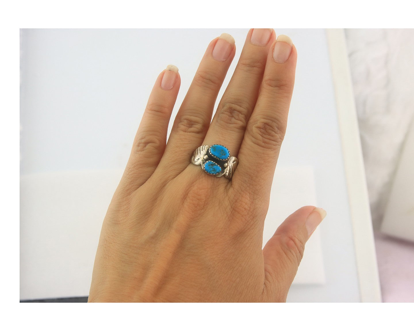 Navajo Ring Sterling Silver Authentic Vintage Turquoise Size 9.5