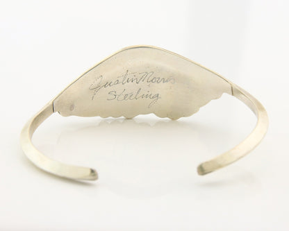 Navajo Cuff Bracelet Sterling Silver Natural Turquoise Signed Justin Morris