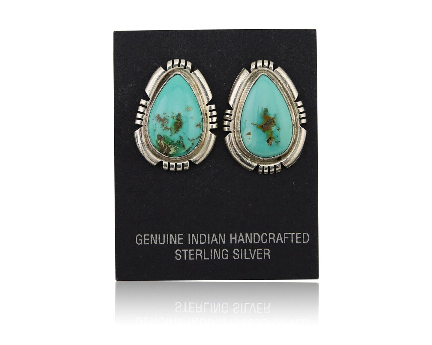 Navajo Earrings 925 Natural Royston Turquoise Signed Benjamin Piaso Jr C.80's