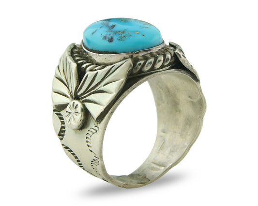Vintage Navajo Ring 925 Sterling Silver Turquoise Signed Juan Guerro Size 8.0