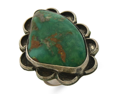Navajo Ring 925 Sterling Natural Green Turquoise Native Artist C.80's Size 8.25