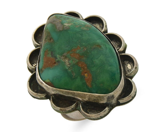 Navajo Ring 925 Sterling Natural Green Turquoise Native Artist C.80's Size 8.25