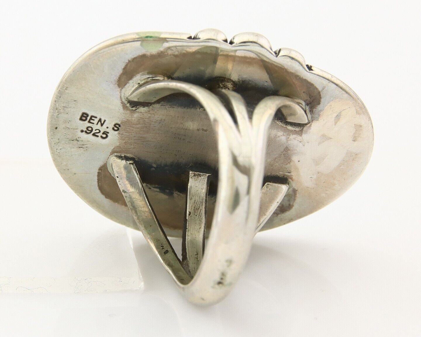 Navajo Ring 925 Sterling Natural Blue Turquoise Signed Ben S C.80's Size 8.0