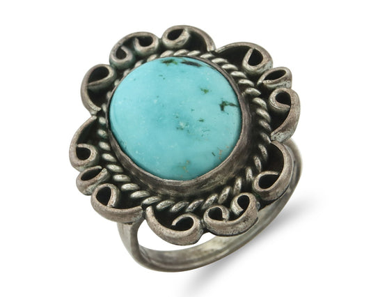 Vintage Navajo Ring 925 Sterling Silver Turquoise Signed W Size 6.0