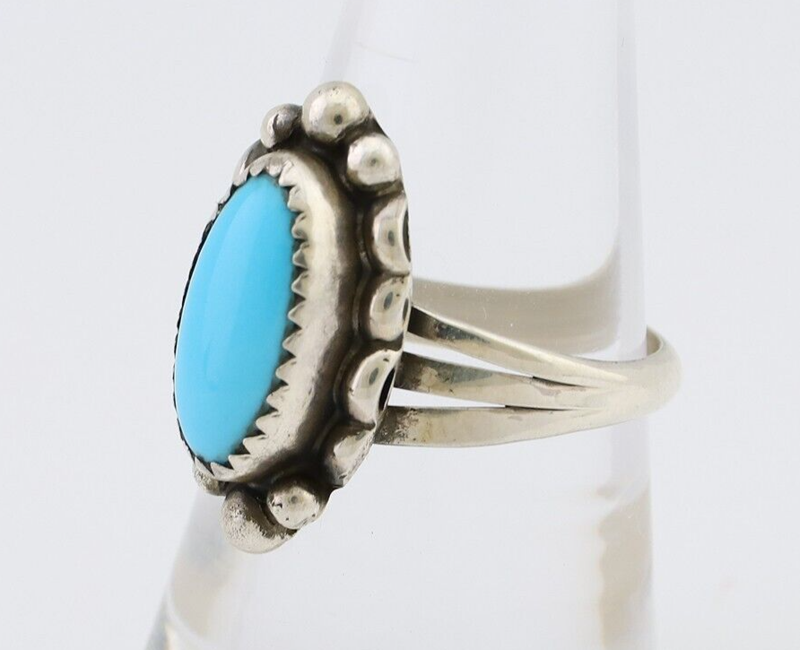 Navajo Ring 925 Silver Sleeping Beauty Turquoise Artist Signed SC C.80's