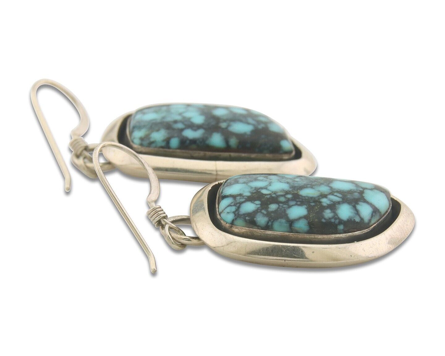 Navajo Earrings 925 Silver Handmade Natural Turquoise Signed J Linkin C.80's