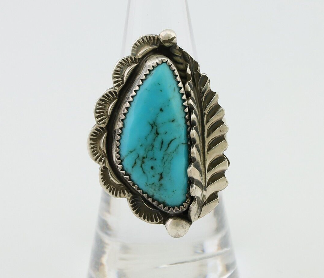 Navajo Handmade Ring 925 Silver Kingman Turquoise Artist Signed Benny M C.80's