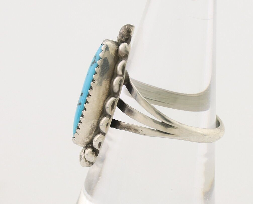 Navajo Ring 925 Silver Sleeping Beauty Turquoise Artist Signed SC C.80's