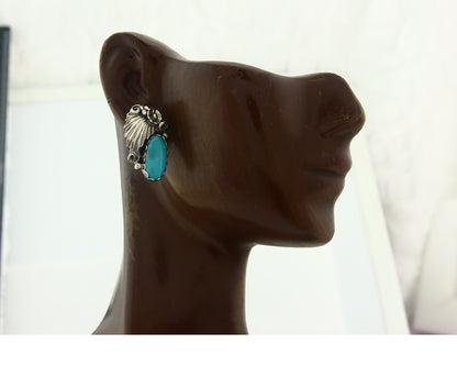Navajo Earrings Sterling Silver Natural Turquoise Vintage Authentic