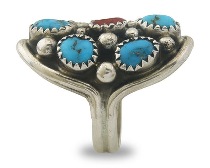 Navajo Ring 925 Sterling Natural Coral & Turquoise Signed MM C.80's Size 6.25