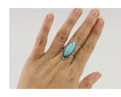 Navajo Handmade Ring 925 Silver Natural Blue Turquoise Size 7.0 C.80's