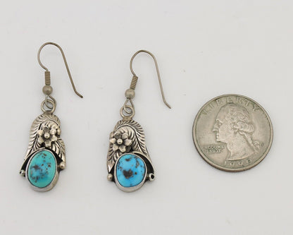 Navajo Handmade Earrings 925 Silver Natural Turquoise Native Artist C.80's