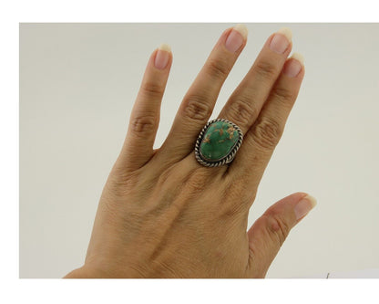 Men Navajo Ring 925 Silver Natural Slab Turquoise Signed Sunset C.80's