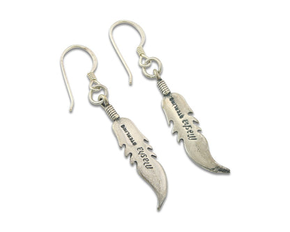 Navajo Feather Earrings Sterling Silver Dangle Vintage Authentic Signed Masha