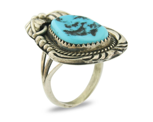 Vintage Navajo Ring Sterling Silver Authentic Turquoise Handmade Size 7.0