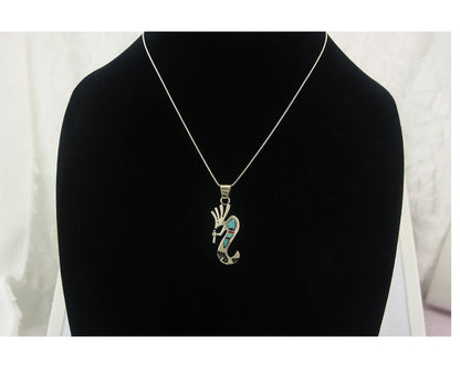 Navajo Kokopelli Necklace Sterling Silver Natural Gemstone Vintage Signed Paw