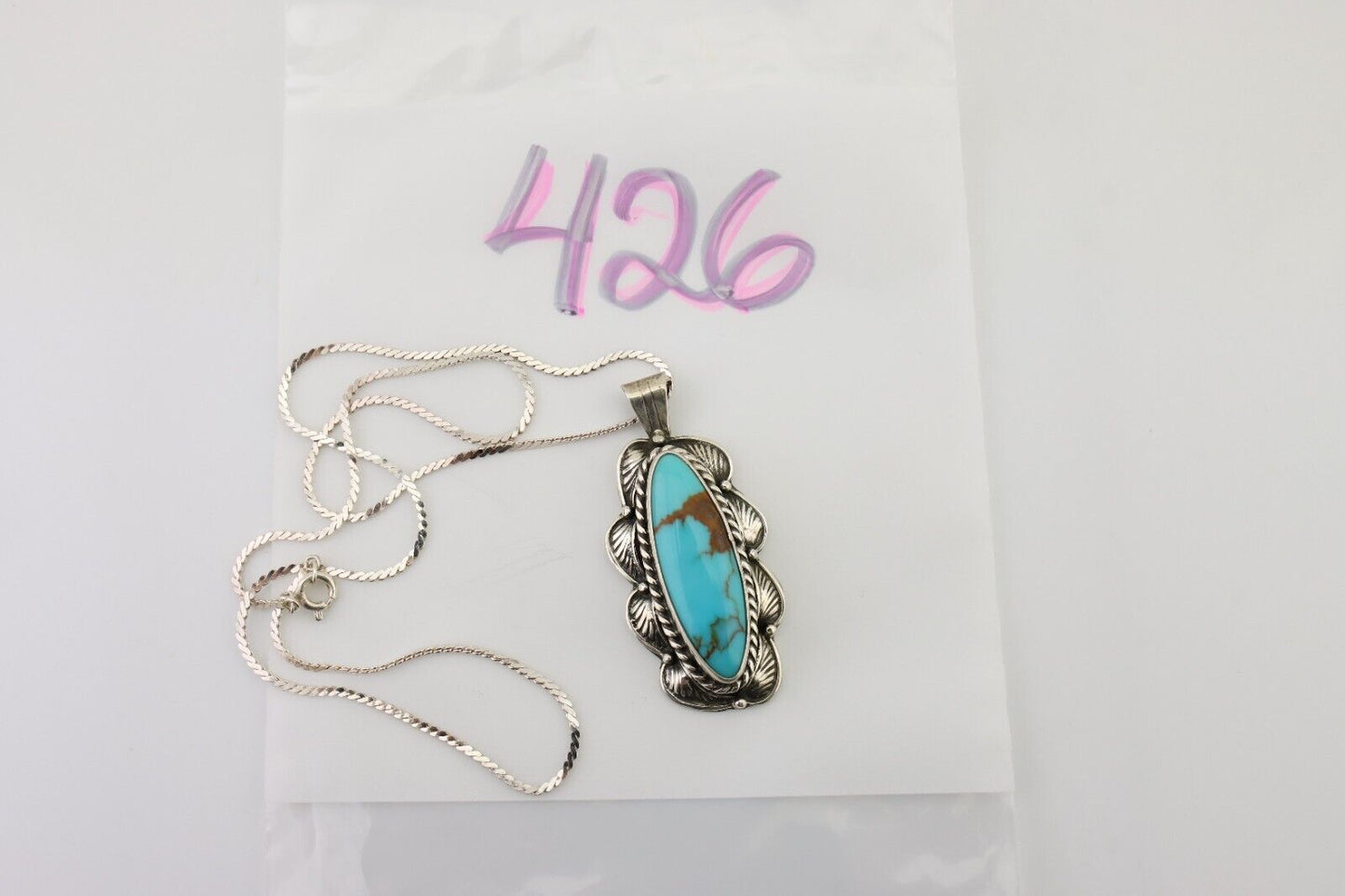 Navajo Necklace Pendant 925 Silver Turquoise Signed M C.80's