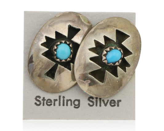Navajo Hand Cut Earrings 925 Silver Natural Turquoise Native Artist C.80's
