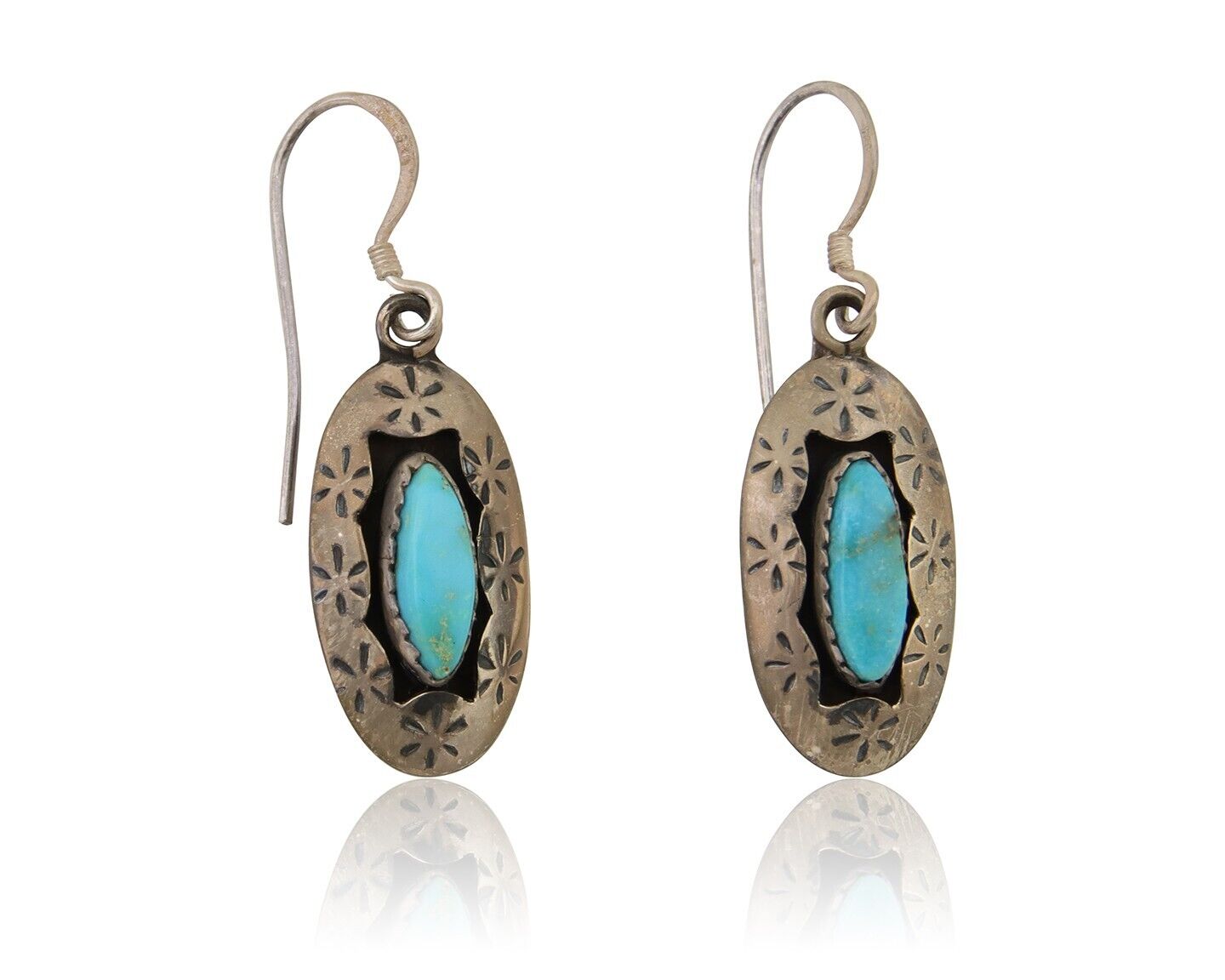 Navajo Dangle Earrings 925 Silver Natural Blue Turquoise Signed IJC C.80's