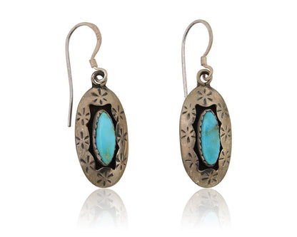 Navajo Dangle Earrings 925 Silver Natural Blue Turquoise Signed IJC C.80's