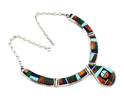 Navajo Necklace Earring Set Sterling Silver Gemstone Signed Frank Yellowhorse