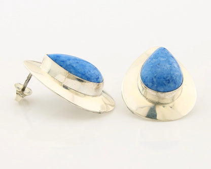 Navajo Dangle Earrings Sterling Silver Denim Lapis Vintage Signed RWJ