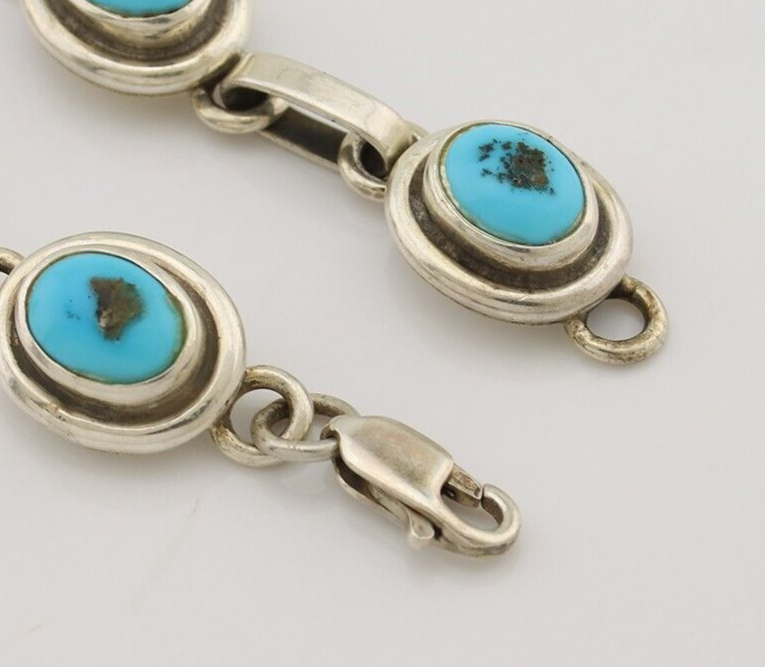 Navajo Link Bracelet 925 Silver Sleeping Beauty Turquoise Native American C80s