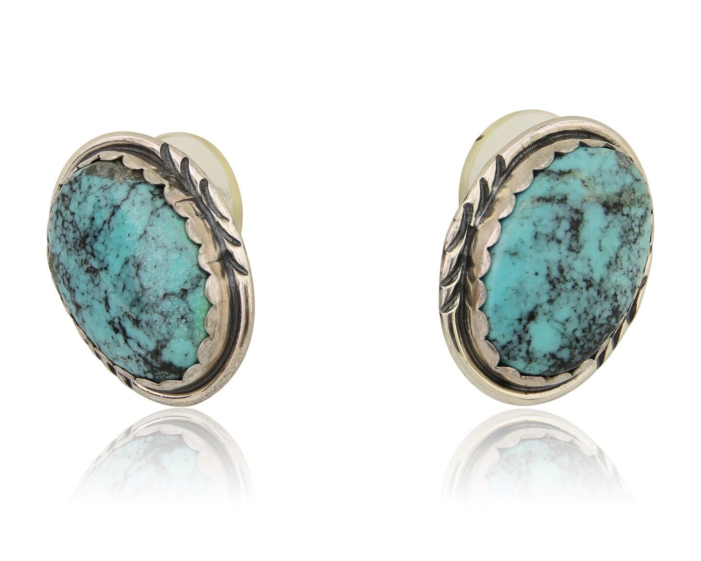 Navajo Earrings 925 Silver Natural Blue Native American Artist C.80's