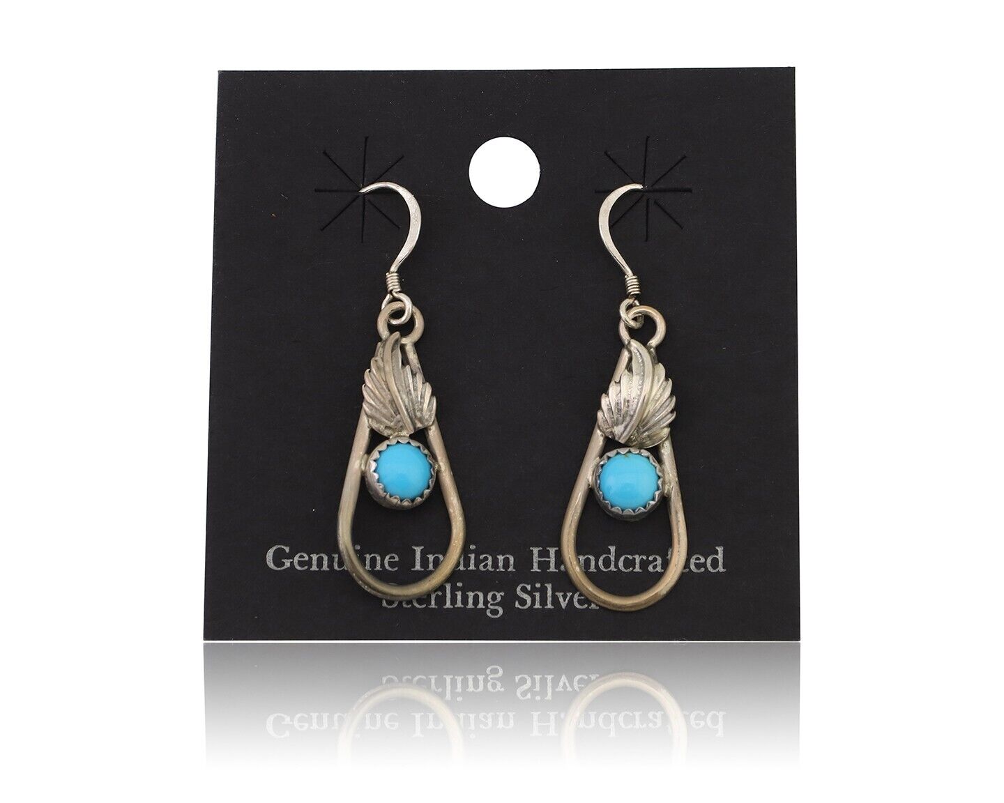 Navajo Dangle Earrings 925 Silver Sleeping B Turquoise Native Artist C.80's