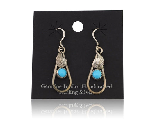 Navajo Dangle Earrings 925 Silver Sleeping B Turquoise Native Artist C.80's