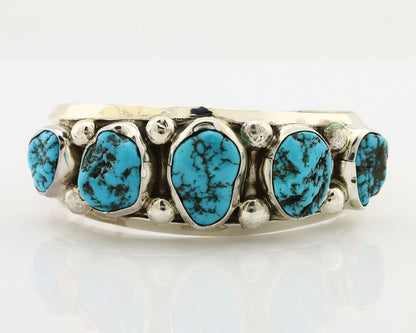 Navajo Bracelet 925 Silver Nugget Sleeping Beauty Turquoise Artist Signed JR C80