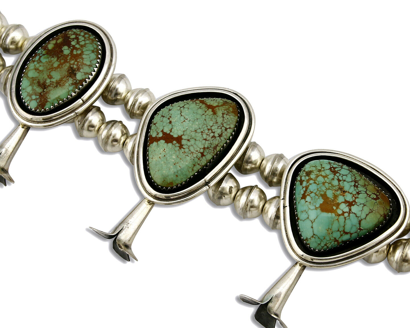 Navajo Squash Necklace .925 Silver Mine #8 Turquoise Signed Gomez C.80's