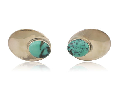 Navajo Shield Earrings 925 Silver Natural Turquoise Signed Ella Peters C.80's