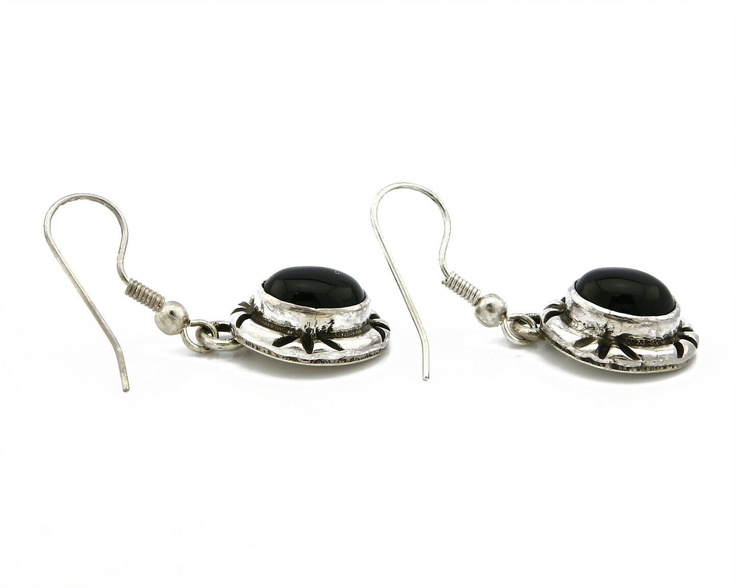 Navajo Hand Stamped Natural Mined Black Onyx .925 SOLID Silver Dangle Earrings