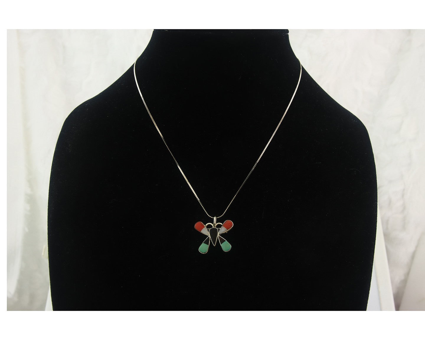 Navajo Butterfly Necklace Sterling Silver Authentic Natural Gemstone