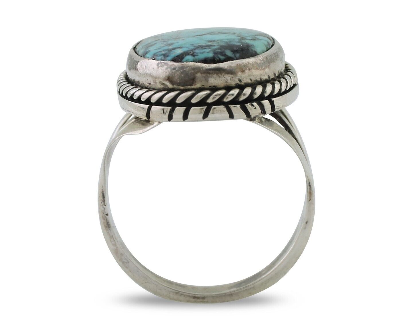 Navajo Ring 925 Silver Turquoise Native American Artist Size 7.75 C.80's