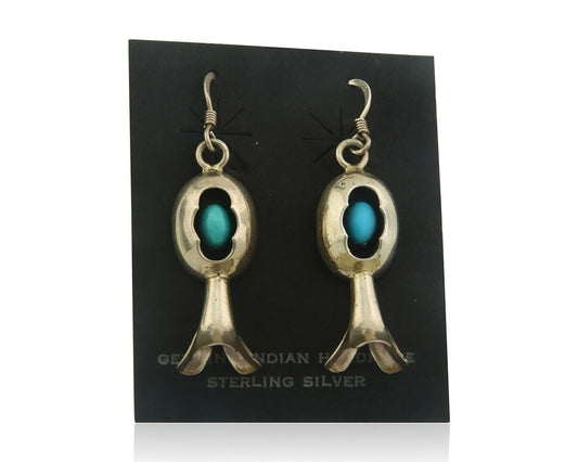 Navajo Earrings 925 Silver Natural Turquoise Native Artist JN C.80's
