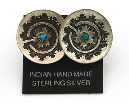 Navajo Dangle Concho Earrings Sterling Silver Natural Turquoise Vintage