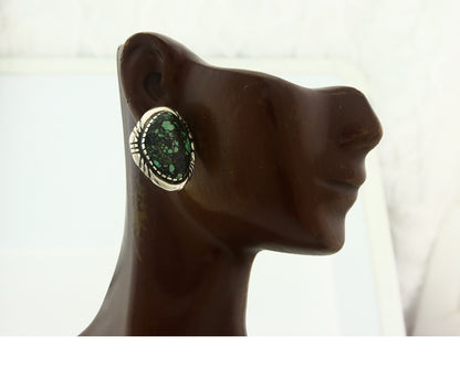 Navajo Earrings Sterling Silver Natural Turquoise Vintage Signed E Jackson