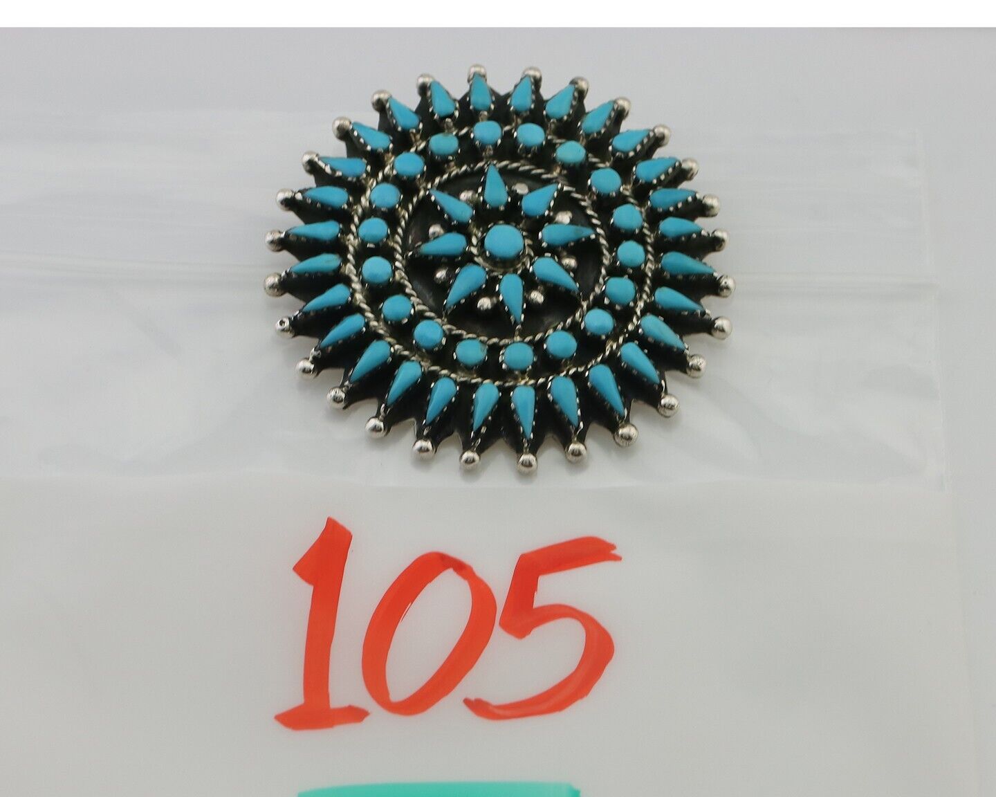 Navajo Pin Pendant 925 Silver Blue Turquoise Signed Benson Yazzie C.80's