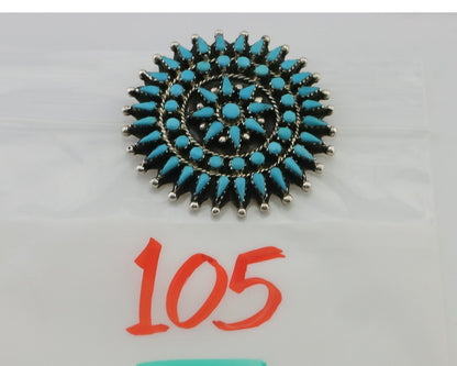 Navajo Pin Pendant 925 Silver Blue Turquoise Signed Benson Yazzie C.80's