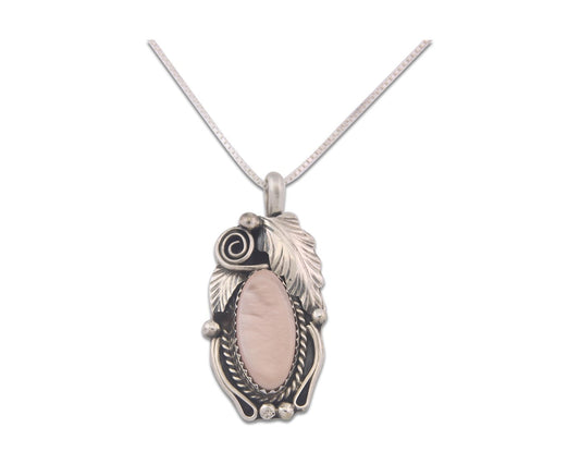 Navajo Sterling Silver Necklace Pink Muscle Authentic Vintage Sign Justin Morris