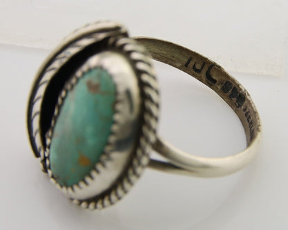Navajo Ring 925 Sterling Silver Blue Turquoise Artist Signed IJC C.80's