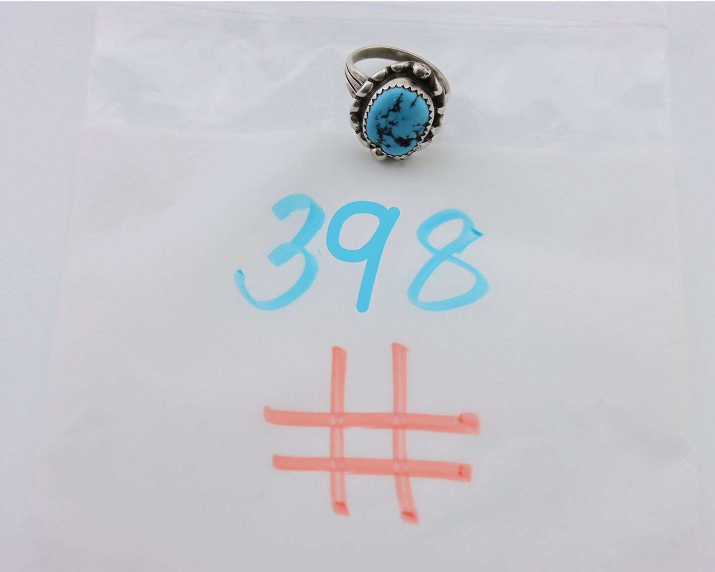 Navajo Ring 925 Silver Sleeping Beauty Turquoise Artist Signed SC C.80's