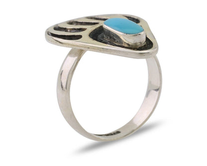 Navajo Badger Paw Ring 925 Silver Turquoise Native American Artist C.80's