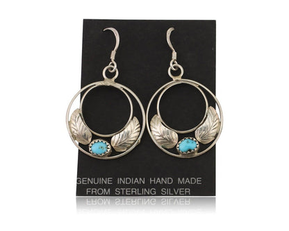 Navajo Handmade Dangle Earrings 925 Silver Blue Turquoise Native Artist C.80's