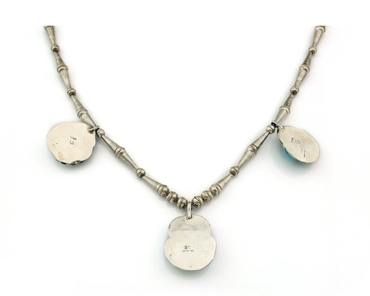 Navajo Necklace Sterling Silver Turquoise Vintage Signed SC