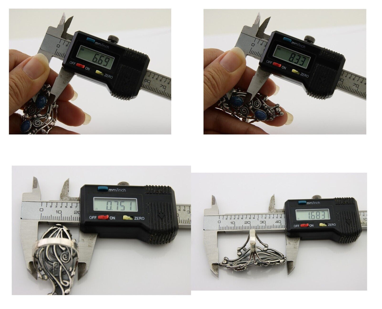 Navajo Ring 925 Silver Natural Denim Lapis Artist Signed Prairie Fire C.80's