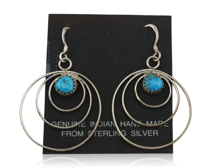 Navajo Dangle Handmade Earrings 925 Silver Blue Turquoise Native Artist C.80's